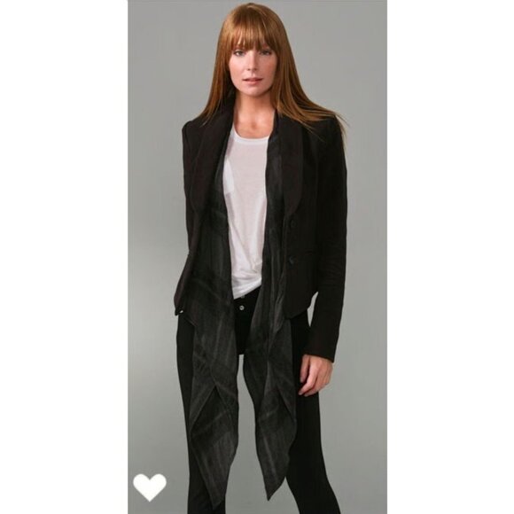 Mara Hoffman Blazer Jacket Velvet Button Attached Wool Scarf Black Gray S/M - Picture 1 of 14